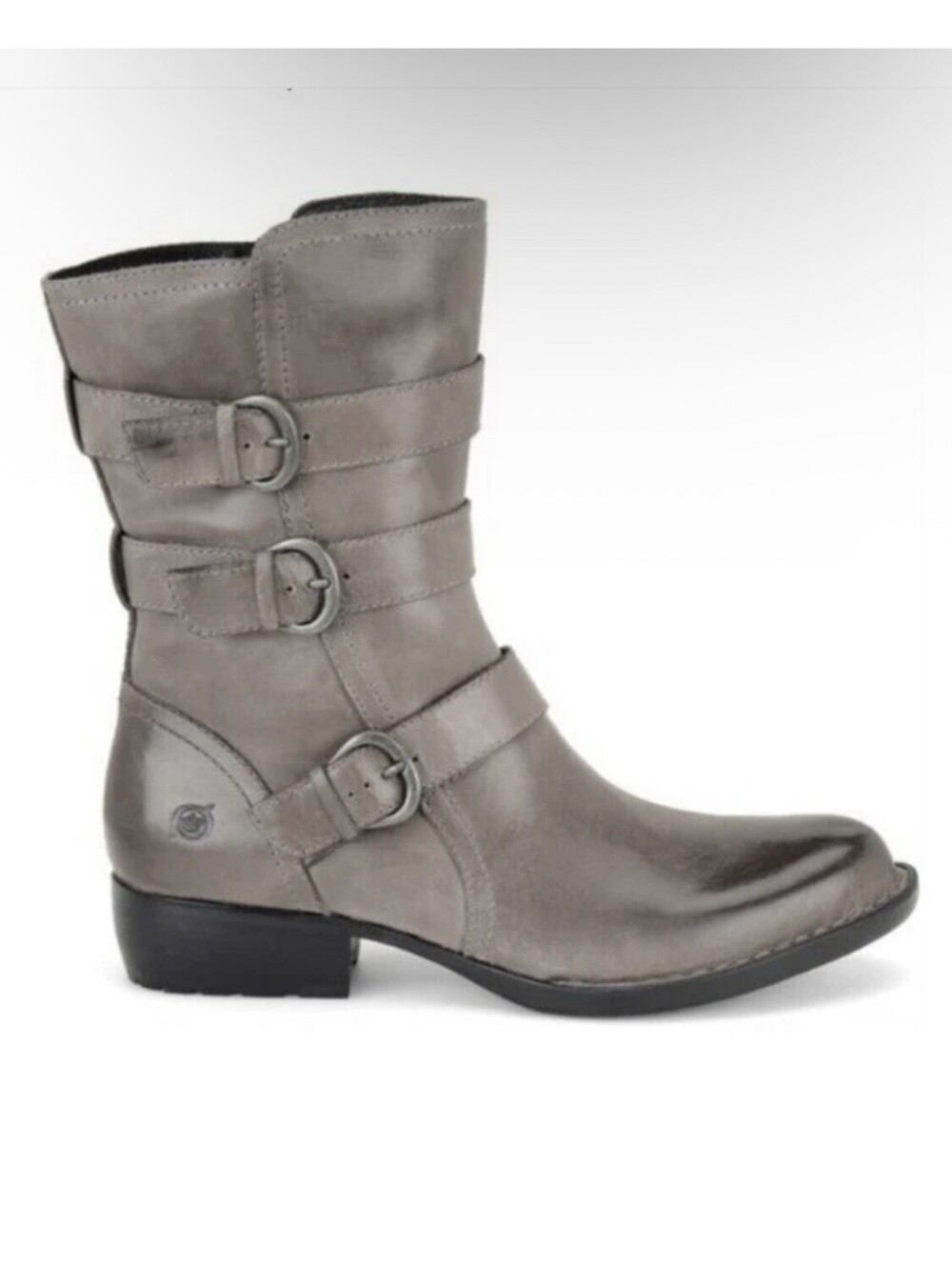 Born Mariette Gray Leather Buckle Strappy Moto Punk Grunge Boho Mid Calf Boots